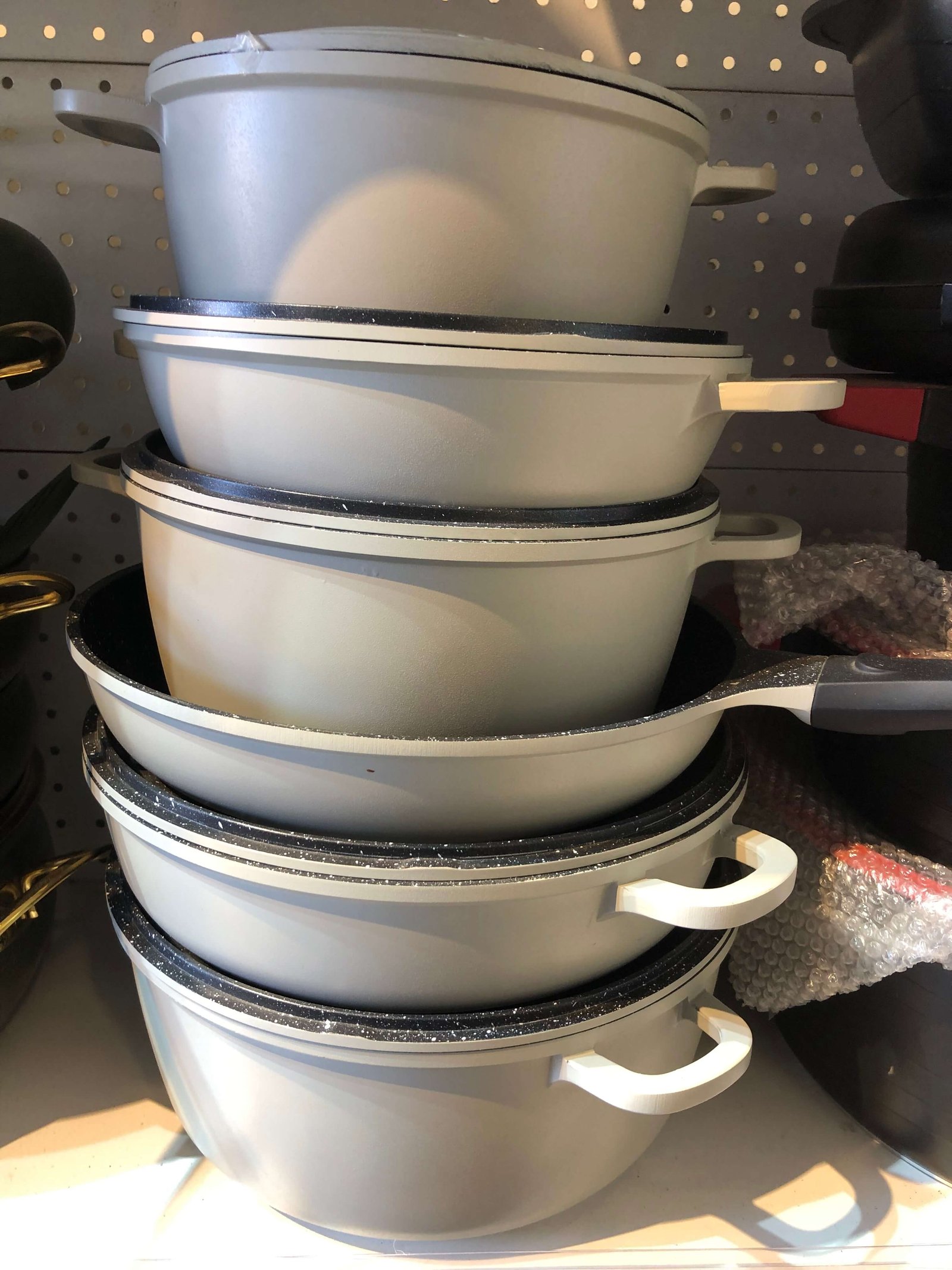 6-Piece Granite Coated Cookware Set Grey Double Handles with Lids