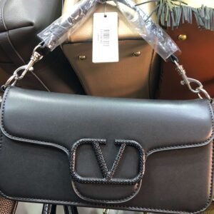 Black Crystal Shoulder Bag (Embellished Logo Luxury Fashion Handbag)