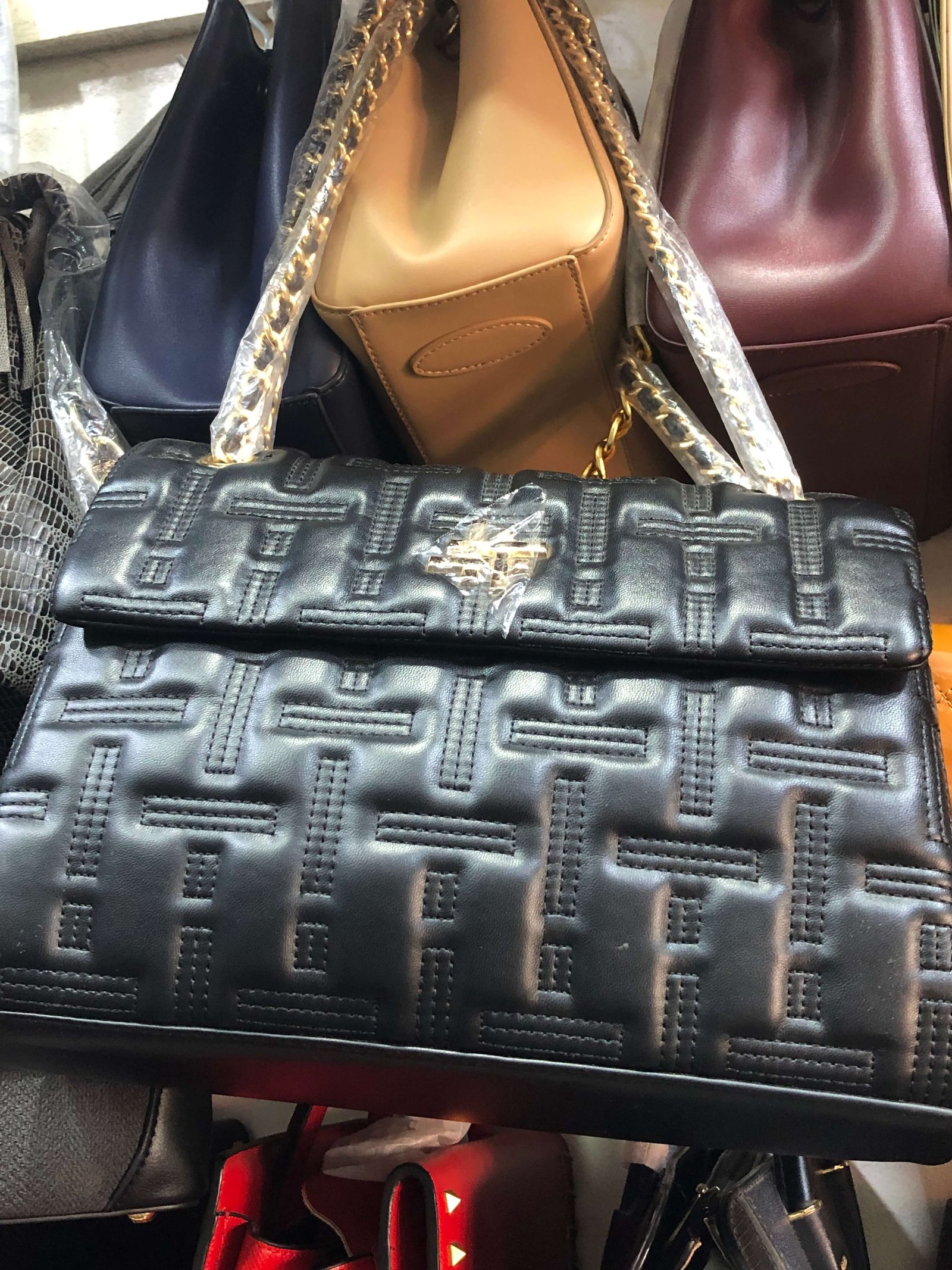 Black Monogram Shoulder Bag (Embossed Chain Strap Luxury Handbag)