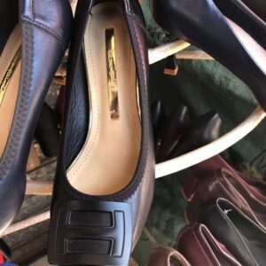 Black Pointed Toe Flats (Leather Square Buckle Women’s Flat Shoes)