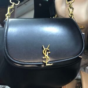 Black Smooth Leather Saddle Crossbody Bag