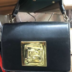 Black Smooth Leather Square Clasp Shoulder Bag