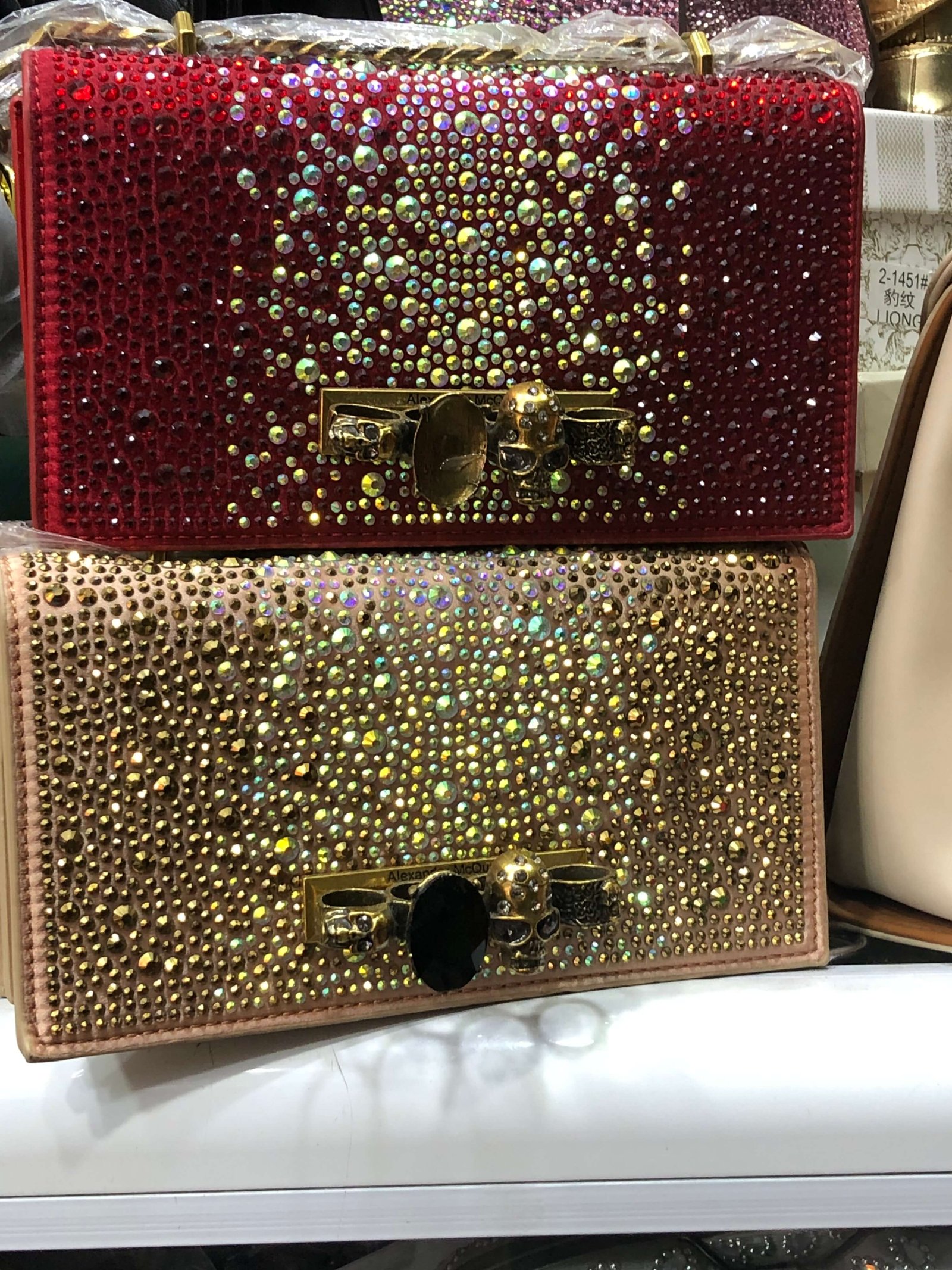 Crystal Embellished Skull Clasp Evening Bag