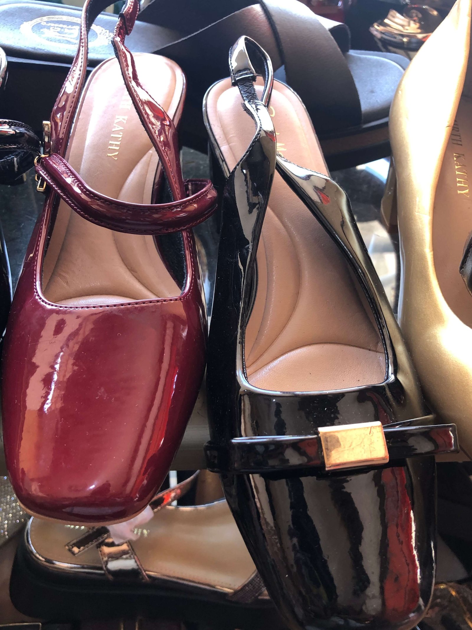 Kathy Mary Jane Flats (Burgundy Patent Leather Square Toe Shoes for Women)