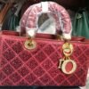 Red Crystal Embellished Quilted Tote Bag