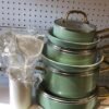 Sage Green Non-Stick Cookware Set with Gold Handles