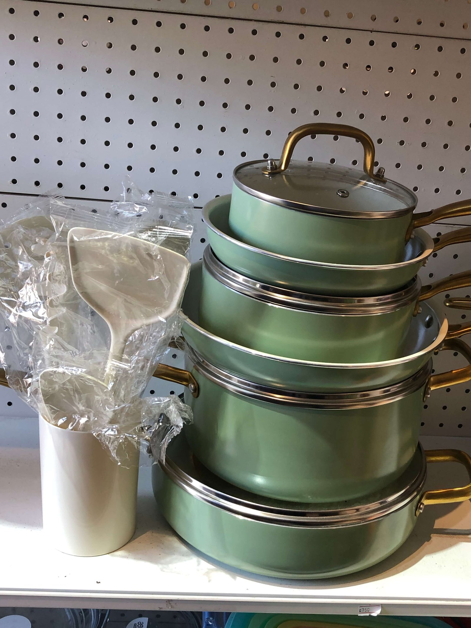 Sage Green Non-Stick Cookware Set with Gold Handles