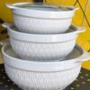 White Embossed Ceramic Casserole Set