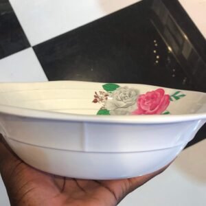White Rose Print Ceramic Serving Bowl