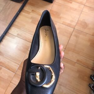 Women's Black Pebbled Leather Ballet Flat Shoe