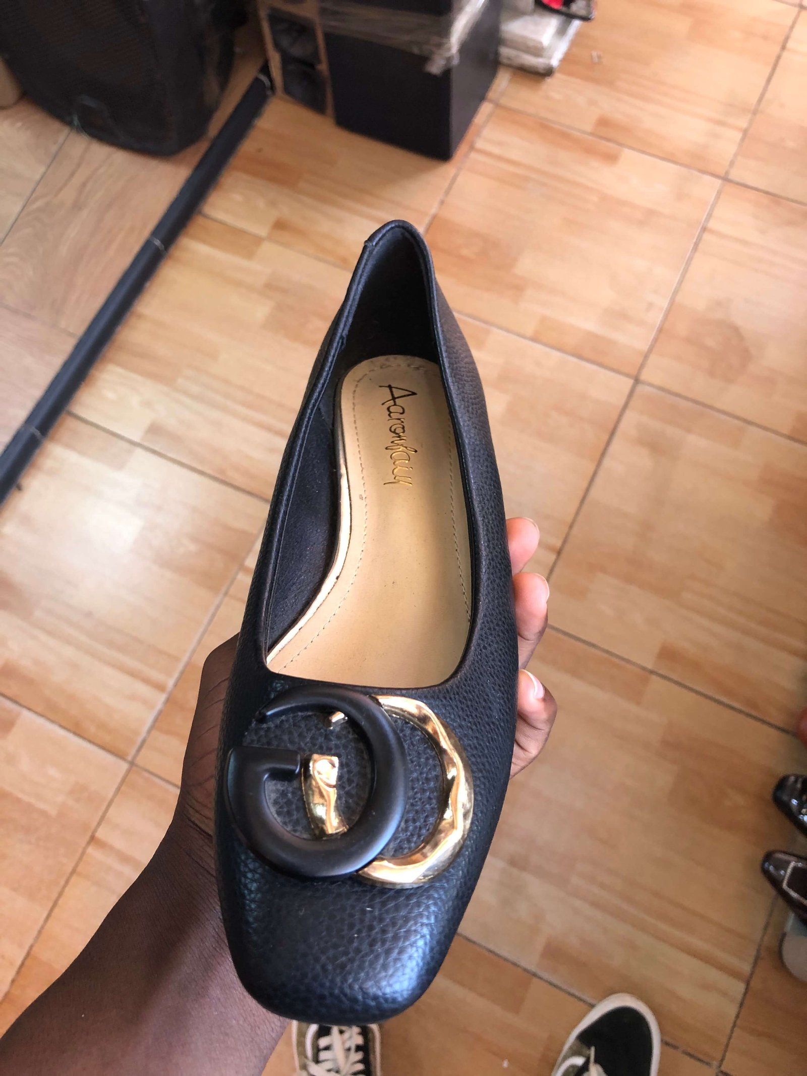 Women's Black Pebbled Leather Ballet Flat Shoe