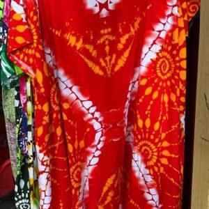 Vibrant Red & Orange Tie-Dye Boubou Dress – Loose Fit Maxi Kaftan