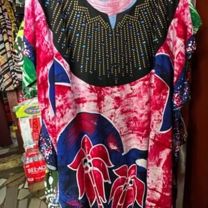 Women's African Traditional Batik Tie-Dye Kaftan Dress - Free Size Boubou (Multicolor)