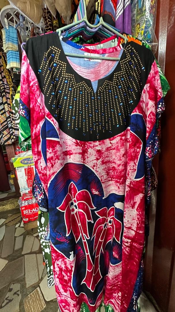 Women's African Traditional Batik Tie-Dye Kaftan Dress - Free Size Boubou (Multicolor)