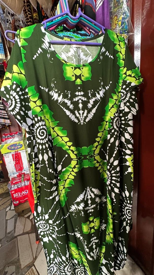 Vibrant Olive and Lime Green Tie-Dye Boubou Dress