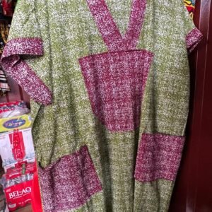 Modern Batik Bubu Dress – Loose-Fit V-Neck Tunic with Patch Pockets