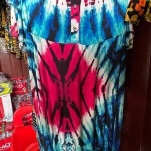 Boho Pink and Blue Patterned Loose-Fit Everyday Dress