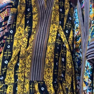African Print Smock Tunic / Kimono in Yellow and Black Geometric Motif