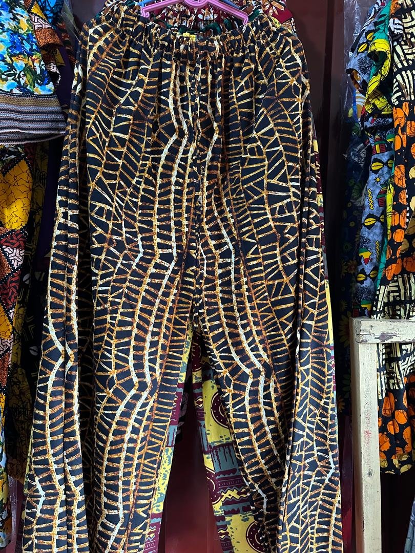Unisex African Wax Print Wide-Leg Pants – Gold & Black Ankara Trousers