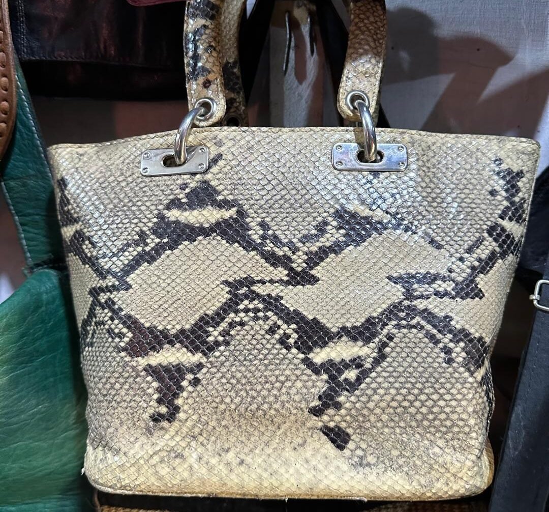 Authentic Christian Dior Lady Dior Medium Python Snakeskin Bag - Silver Hardware