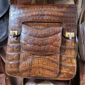 Vintage 1960s Mid-Century Genuine Crocodile/Alligator Skin Satchel Shoulder Bag – Honey Brown