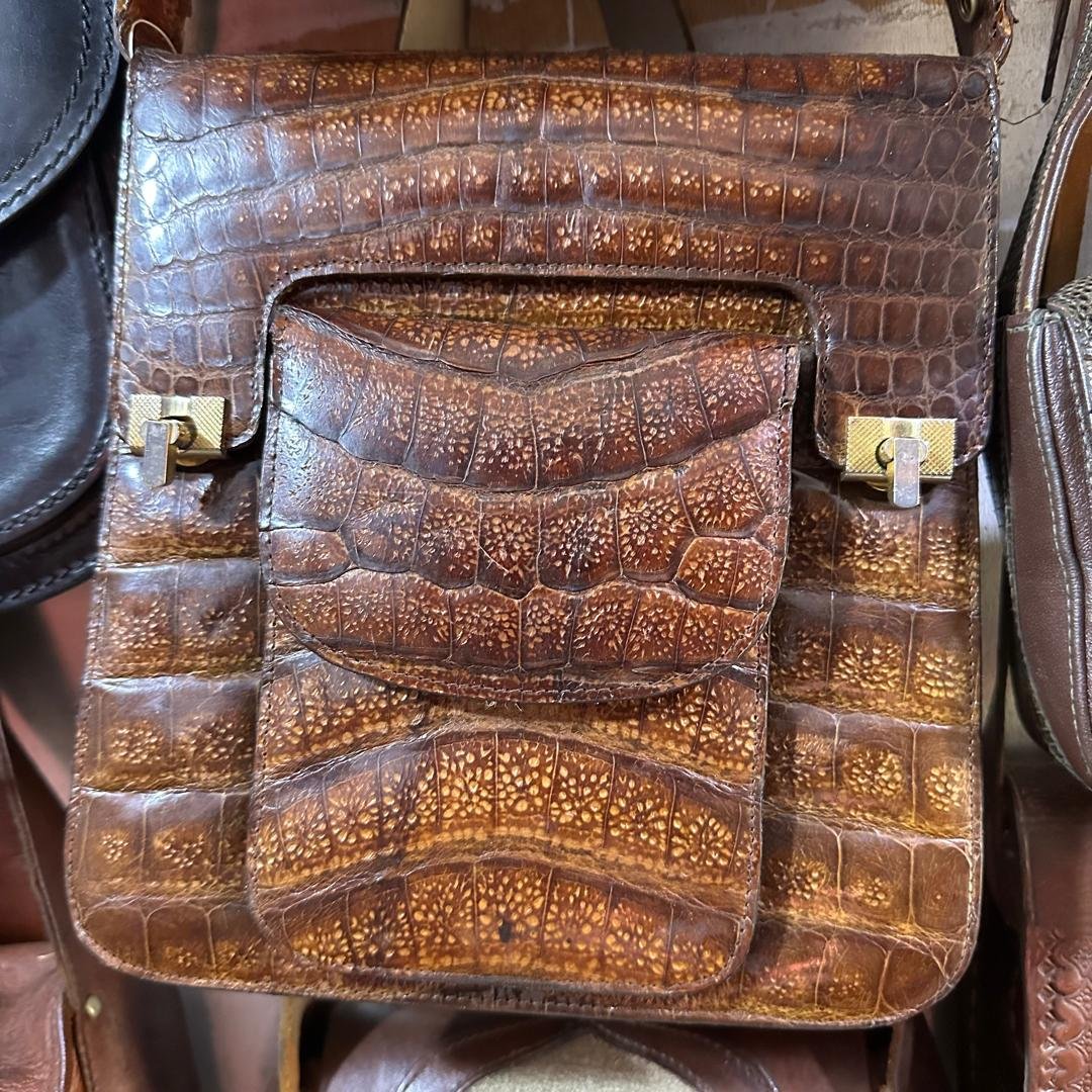 Vintage 1960s Mid-Century Genuine Crocodile/Alligator Skin Satchel Shoulder Bag – Honey Brown