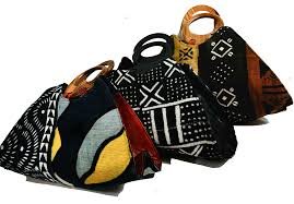 Authentic Handmade West African Mud Cloth (Bogolan) Handbag with Round Wooden Handles